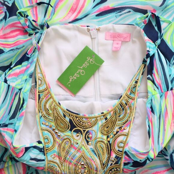 LILLY PULITZER Lannette High Tide Dancing Lady Maxi Halter Dress Size 10 - Picture 7 of 11